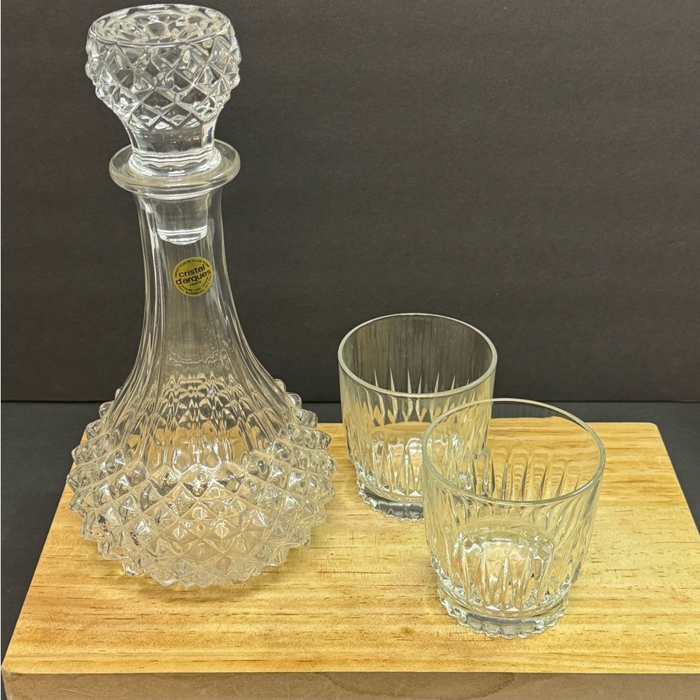 Cristal D Arques  Glass Decanter Set with Two Glasses